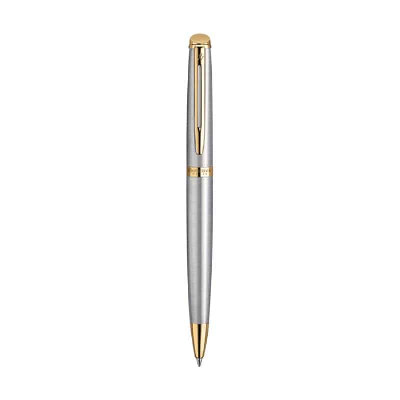 Custom Waterman Hemisphere Ballpoint - Blue Ink - Stainless Steel - Gold Trim - 3